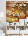 Bright Sunset at Barbados Island - Modern Seascape Print on Natural Pine Wood