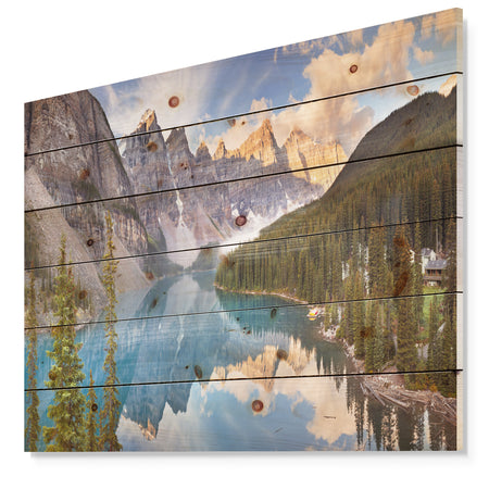 Moraine Lake in Banff Park Canada - Landscape Print on Natural Pine Wood