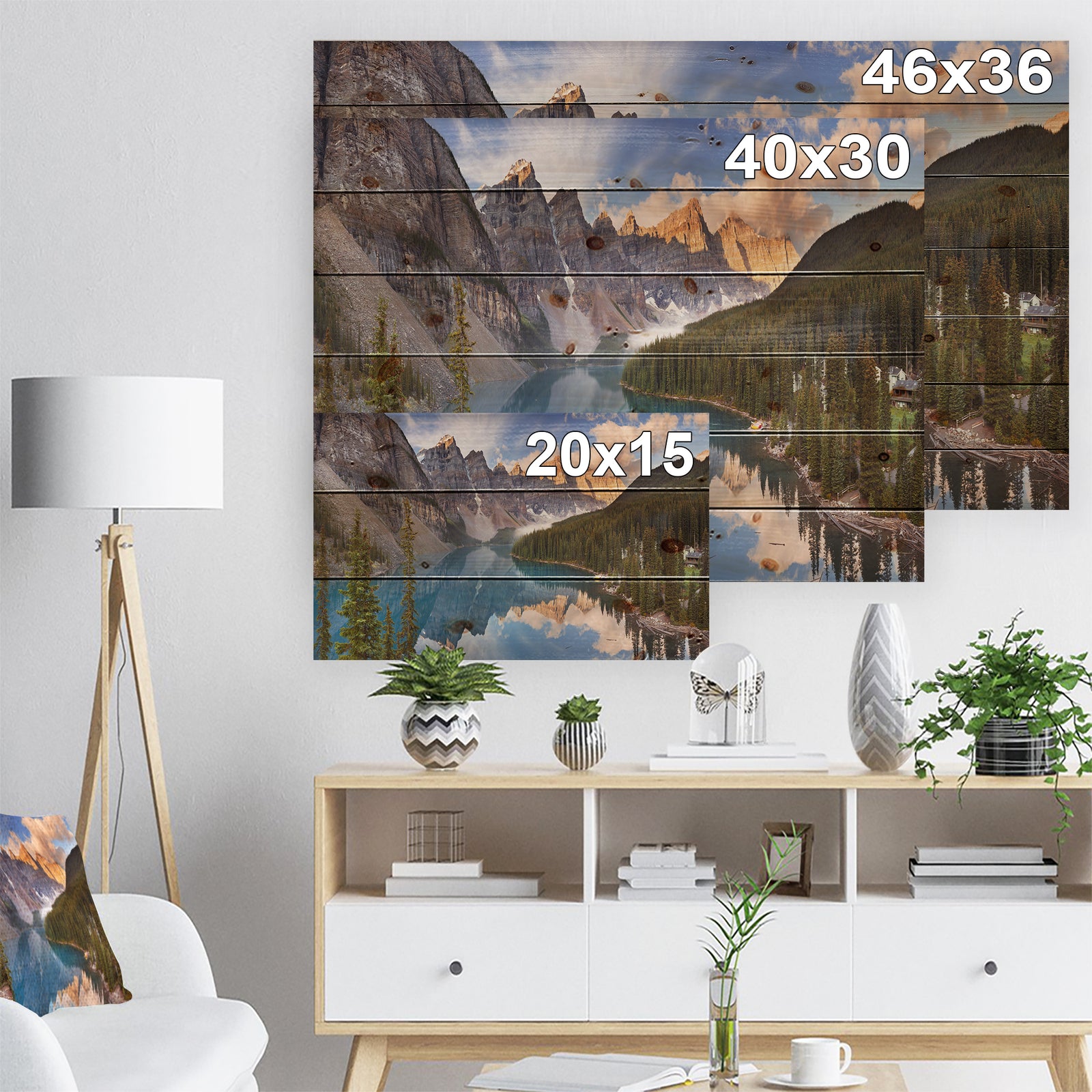 Moraine Lake in Banff Park Canada - Landscape Print on Natural Pine Wood