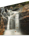 Slow Motion Waterfall on Rocks - Landscape Print on Natural Pine Wood