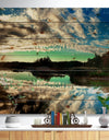 Sky Clouds Mirrored in River Panorama - Landscape Print on Natural Pine Wood