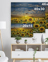 Field of Blooming Sunflowers - Flower Print on Natural Pine Wood