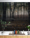 Dark Spooky Misty Wild Forest - Forest Print on Natural Pine Wood