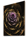 Perfect Fractal Flower in Gold and Purple - Floral Print on Natural Pine Wood