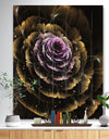 Perfect Fractal Flower in Gold and Purple - Floral Print on Natural Pine Wood