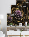 Perfect Fractal Flower in Gold and Purple - Floral Print on Natural Pine Wood