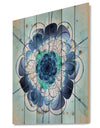 Blue and Purple Rounded Flower - Floral Art Print on Natural Pine Wood