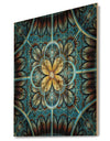 Blue and Yellow Large Fractal Flower Design - Floral Print on Natural Pine Wood