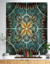 Blue and Yellow Large Fractal Flower Design - Floral Print on Natural Pine Wood