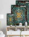 Blue and Yellow Large Fractal Flower Design - Floral Print on Natural Pine Wood