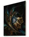 Brown Blue Fractal Flower in Black - Abstract Print on Natural Pine Wood