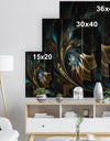 Brown Blue Fractal Flower in Black - Abstract Print on Natural Pine Wood