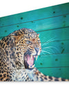 Wild Leopard Close Up View - Abstract Print on Natural Pine Wood