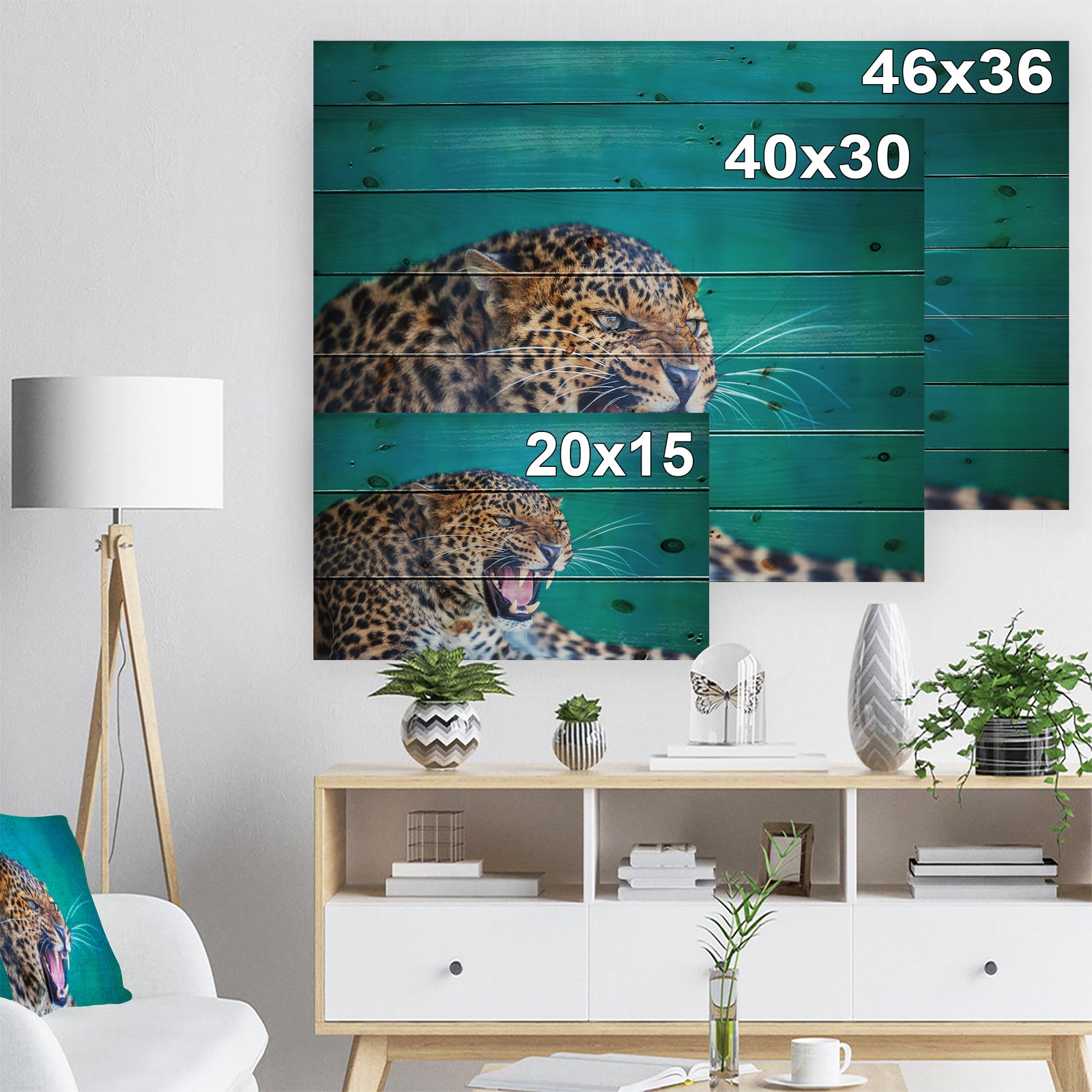 Wild Leopard Close Up View - Abstract Print on Natural Pine Wood