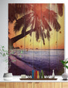 Beach with Silhouettes of Palms - Seashore Print on Natural Pine Wood