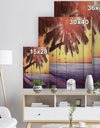 Beach with Silhouettes of Palms - Seashore Print on Natural Pine Wood