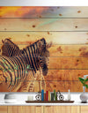 Zebras Herd in Field At Sunset - African Print on Natural Pine Wood