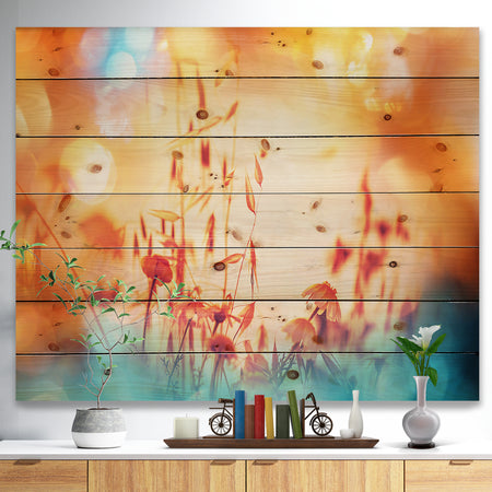 Beautiful Little Summer Flowers View - Floral Print on Natural Pine Wood
