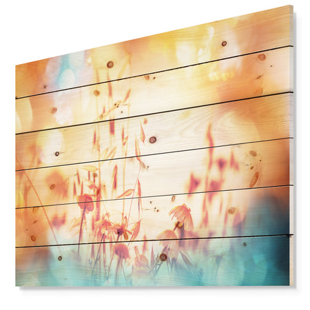 Beautiful Little Summer Flowers View - Floral Print on Natural Pine Wood