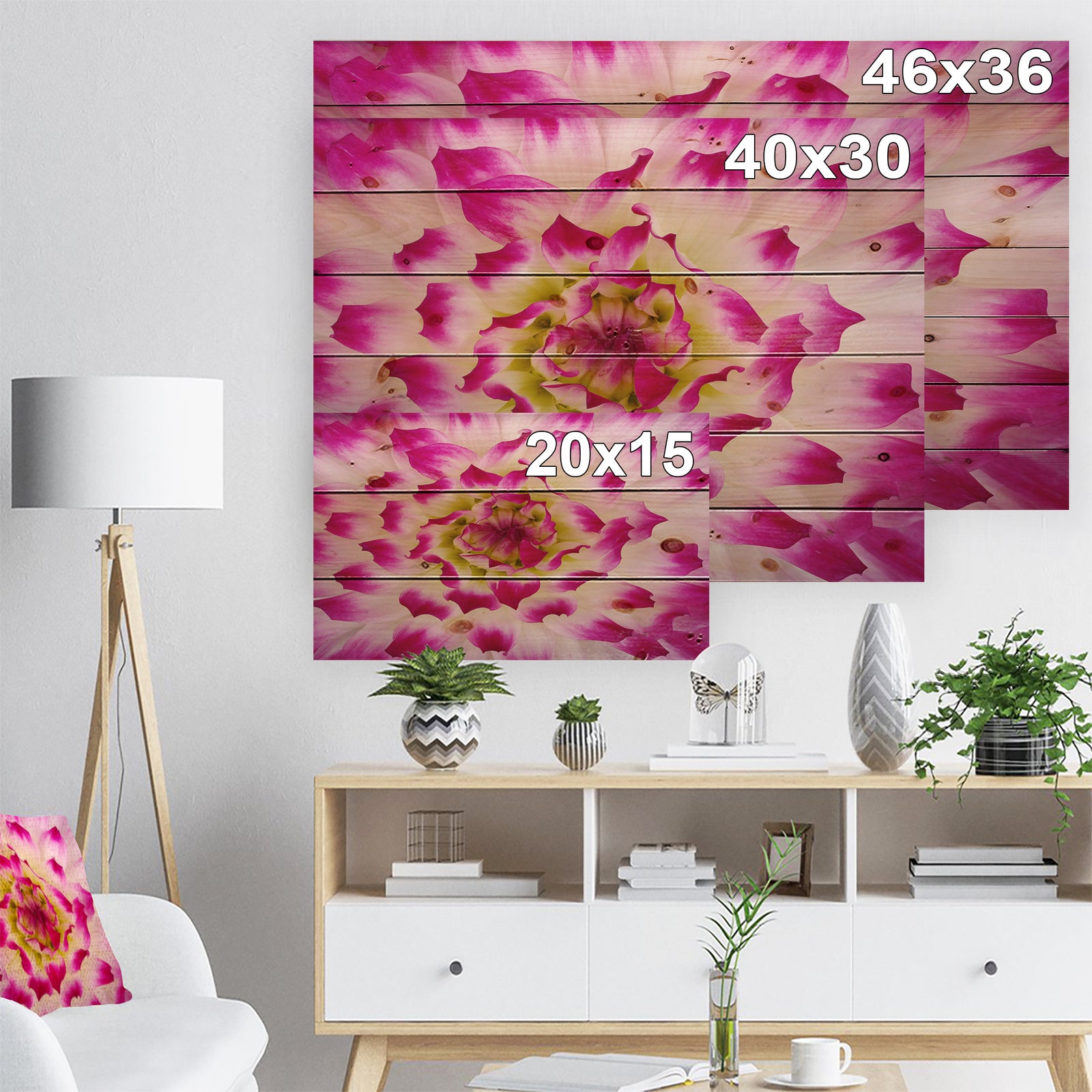 Smooth White Rose Flower Petals - Floral Print on Natural Pine Wood