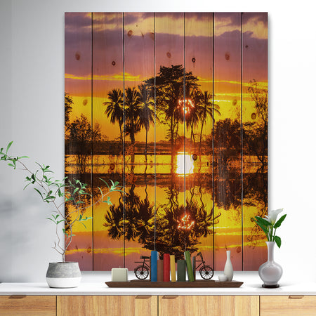 Trees Mirrored in Flooded Waters - Landscape Print on Natural Pine Wood