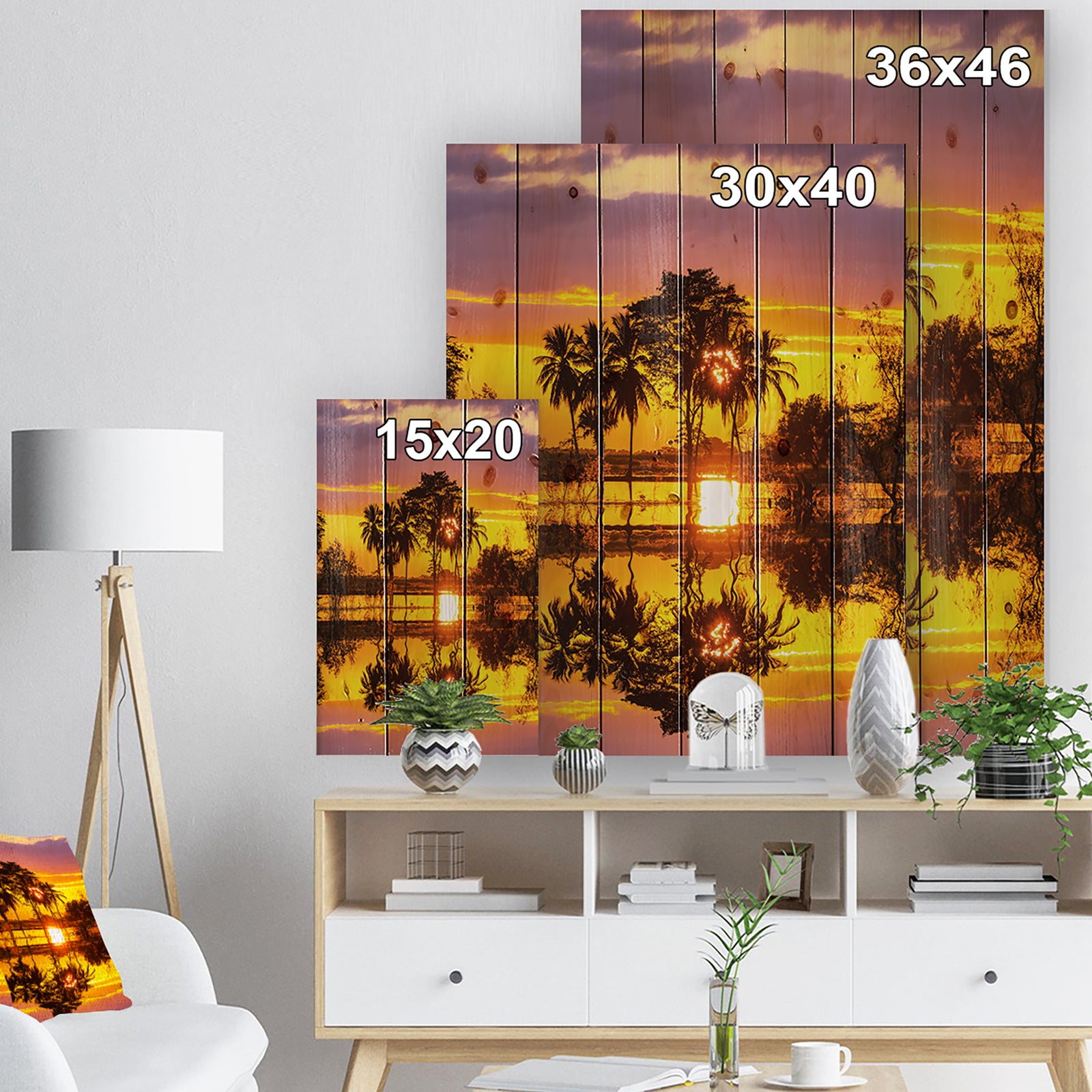 Trees Mirrored in Flooded Waters - Landscape Print on Natural Pine Wood