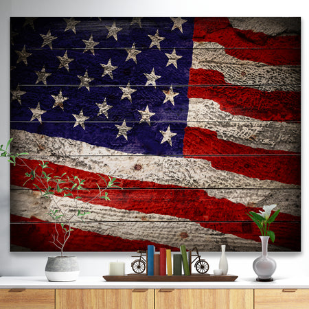 Large American Flag Watercolor - Patriot Print on Natural Pine Wood