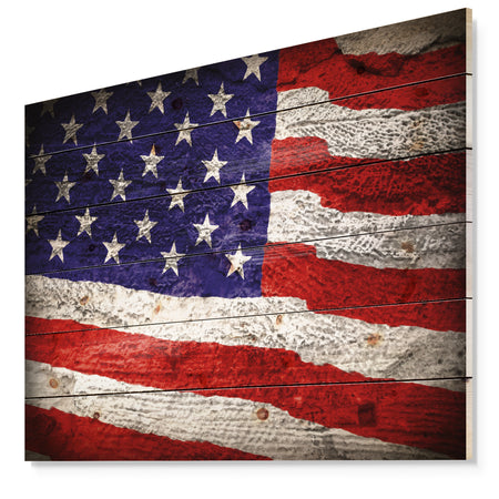 Large American Flag Watercolor - Patriot Print on Natural Pine Wood