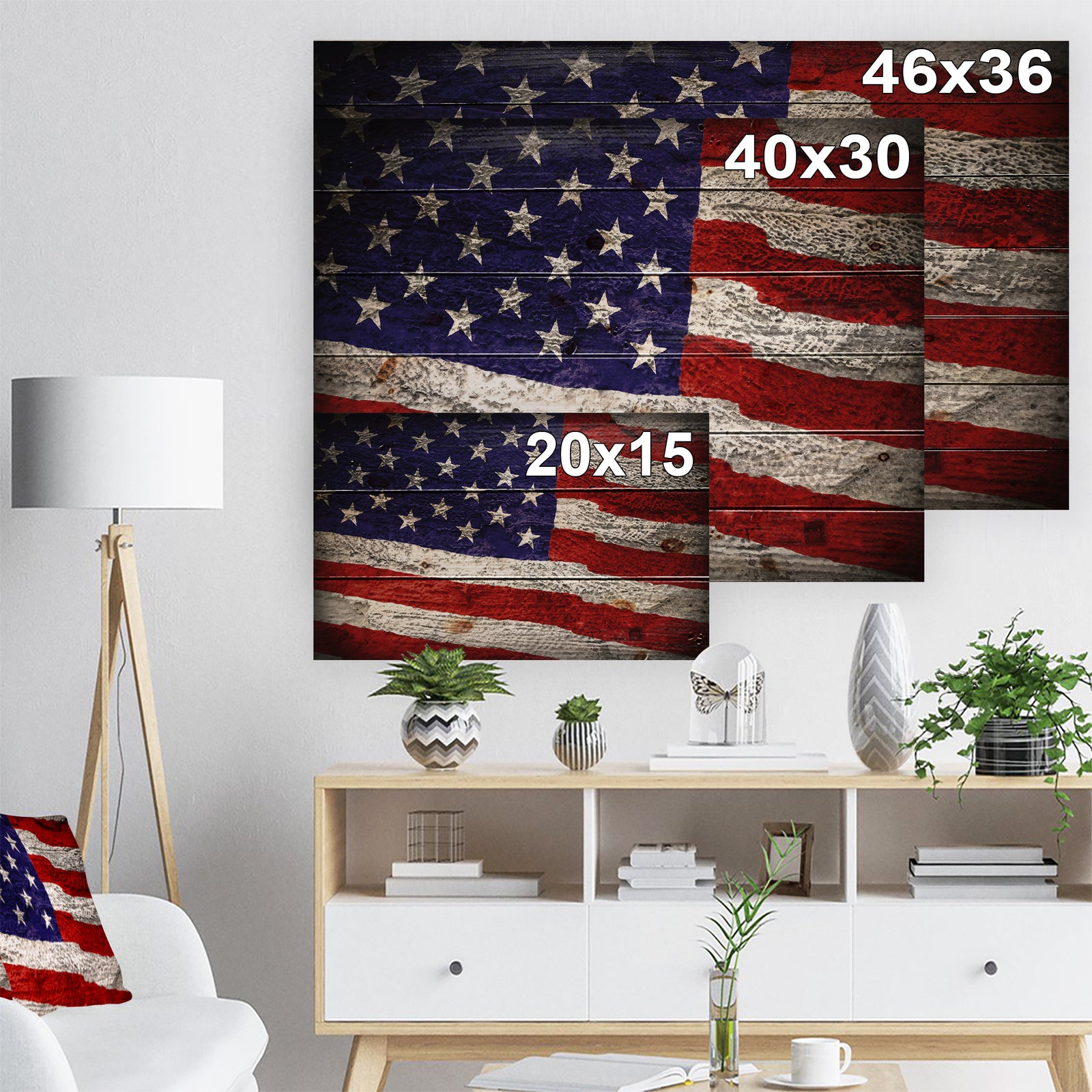 Large American Flag Watercolor - Patriot Print on Natural Pine Wood