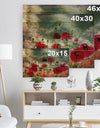 Wild Red Poppy Flowers in Sky - Floral Print on Natural Pine Wood