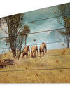 African Elephants Panorama - African Print on Natural Pine Wood