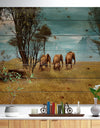 African Elephants Panorama - African Print on Natural Pine Wood