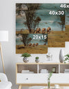 African Elephants Panorama - African Print on Natural Pine Wood