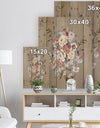 White and Yellow Floral Pattern - Floral Print on Natural Pine Wood