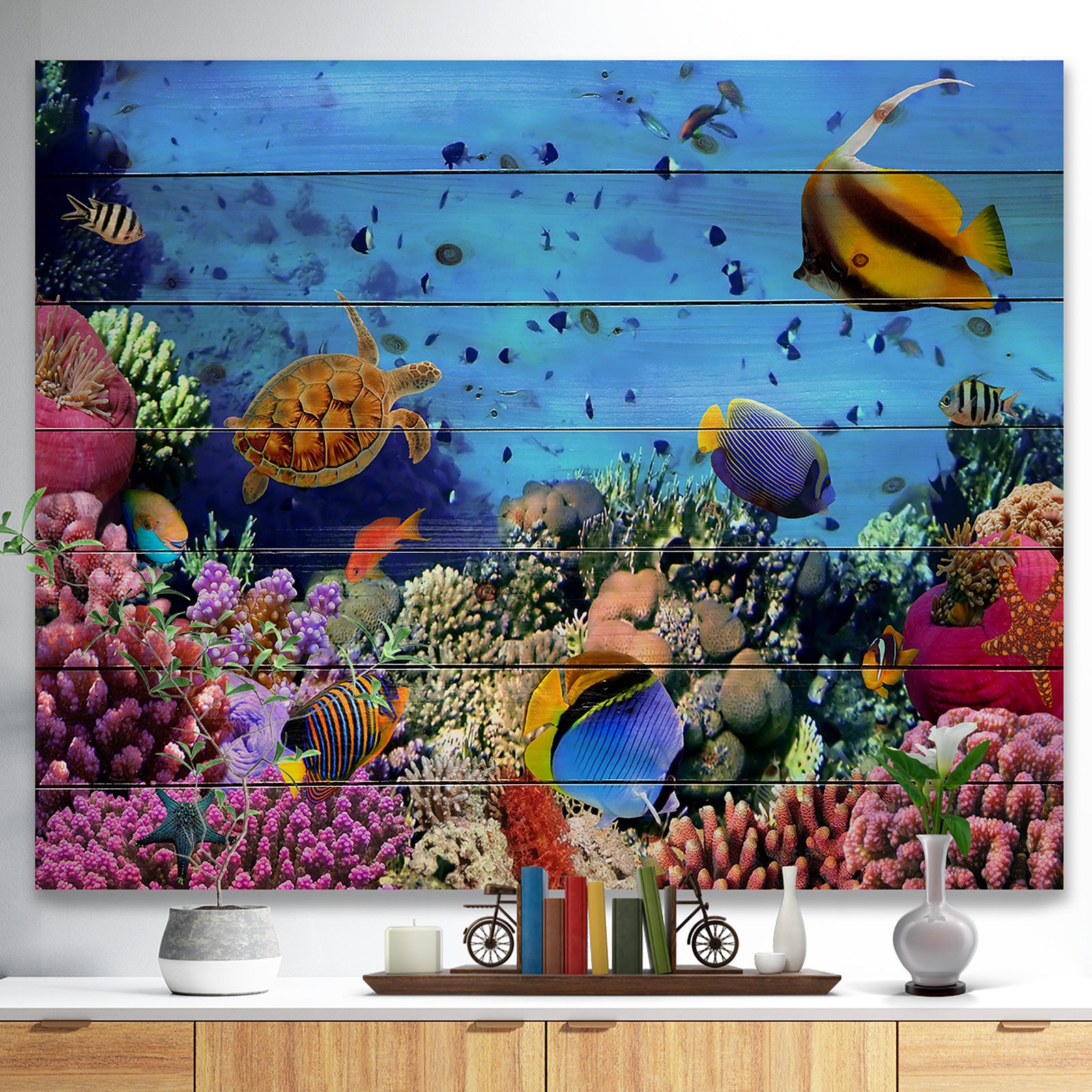 Coral Colony on Reef Egypt - Animal Print on Natural Pine Wood