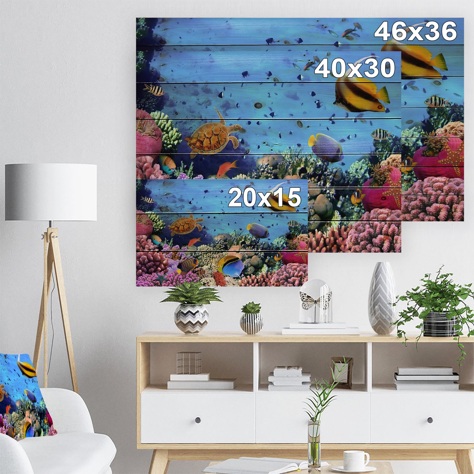 Coral Colony on Reef Egypt - Animal Print on Natural Pine Wood