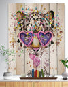 Funny Leopard with Heart Glasses - Animal Print on Natural Pine Wood