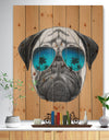 Funny Dog with Blue Glasses - Animal Print on Natural Pine Wood