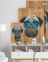 Funny Dog with Blue Glasses - Animal Print on Natural Pine Wood