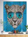 Leopard with Mirror Sunglasses - Animal Print on Natural Pine Wood