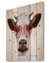 Cow with Red Heart Glasses - Animal Print on Natural Pine Wood