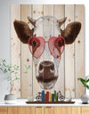 Cow with Red Heart Glasses - Animal Print on Natural Pine Wood