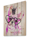Cute Pink Dog with Heart Glasses - Contemporary Animal Print on Natural Pine Wood