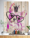 Cute Pink Dog with Heart Glasses - Contemporary Animal Print on Natural Pine Wood