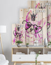Cute Pink Dog with Heart Glasses - Contemporary Animal Print on Natural Pine Wood