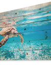 Large Hawksbill Sea Turtle - Abstract Print on Natural Pine Wood
