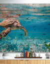 Large Hawksbill Sea Turtle - Abstract Print on Natural Pine Wood