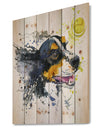 Dog and Yellow Ball Watercolor - Abstract Print on Natural Pine Wood
