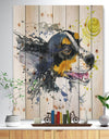 Dog and Yellow Ball Watercolor - Abstract Print on Natural Pine Wood