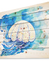 Jellyfish Watercolor Painting - Abstract Print on Natural Pine Wood